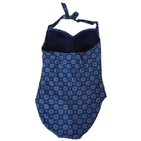 NIPTUCK SWIM Navy Blue & White Multi Fit Cup Halter Tie One-Piece Swimsuit US 8 - Picture 2 of 7